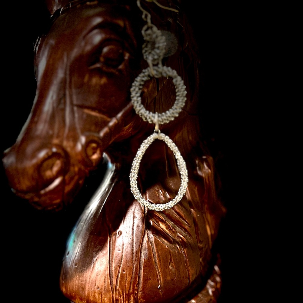 SILVERTONE Pendant Style Design Earrings.
